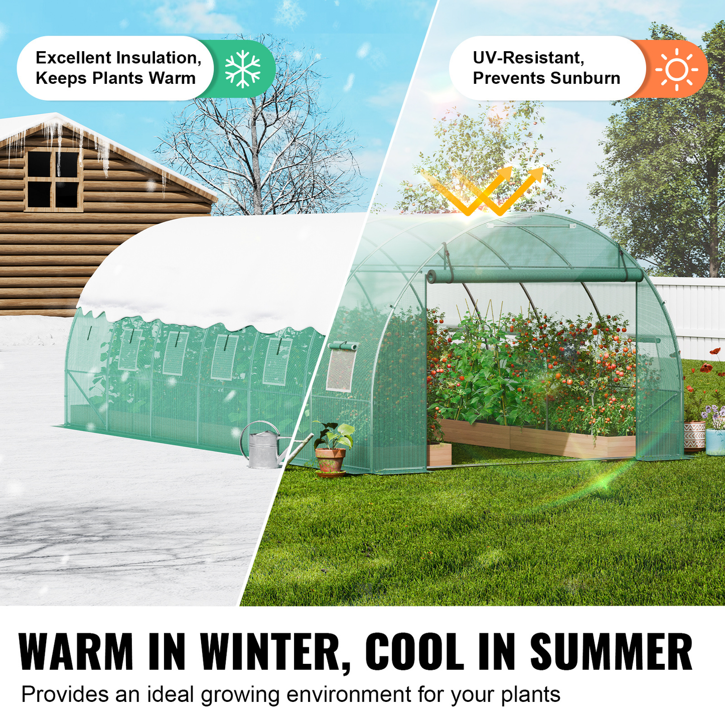Tunnel Greenhouse Heavy Duty Galvanized Frame 140g/m² PE Cover, 6 Vent Windows Walk-In Hoop House for Garden & Farm, Multiple Sizes