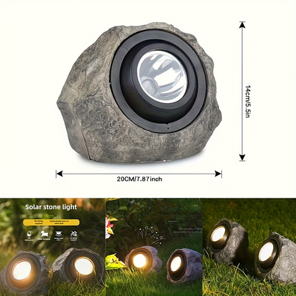 Solar Rock Lights Outdoor Set of 2 IP44 Waterproof LED Warm White Fake Stone Garden Lights Auto Sensor for Lawn Pathway Park Villa Wedding Decor