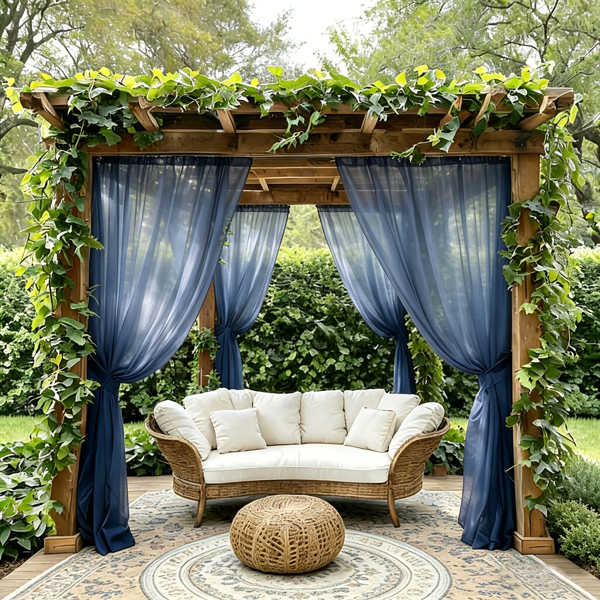Sheer Curtains Outdoor Voile Drapes 6 Pack – Semi-Transparent Light Filtering Grommet Top Panels for Porch Patio Pergola Balcony Pool Privacy