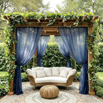 Sheer Curtains Outdoor Voile Drapes 6 Pack – Semi-Transparent Light Filtering Grommet Top Panels for Porch Patio Pergola Balcony Pool Privacy