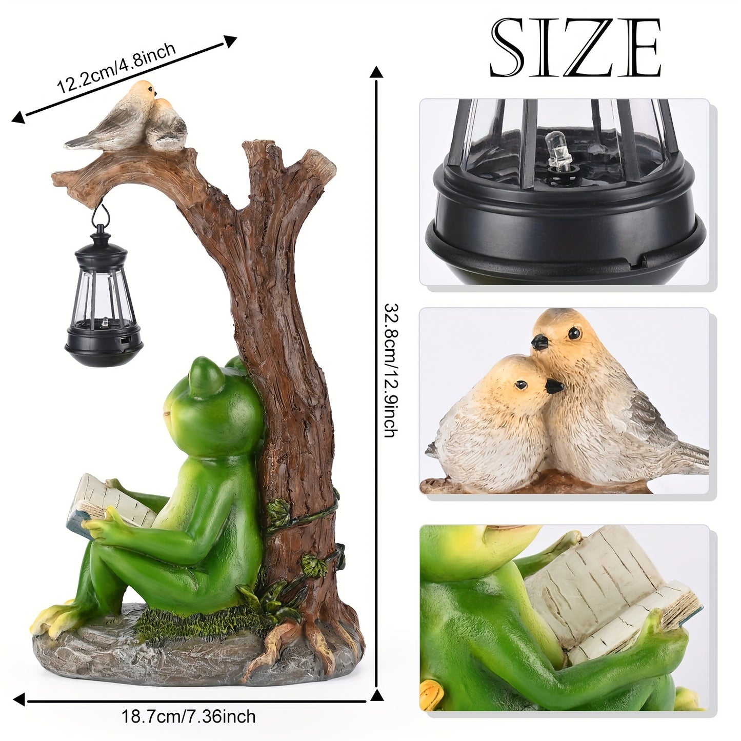 Solar Garden Frog Reading Statue Light, Resin Outdoor Lawn Decor, Yard & Patio Ornament, Auto On/Off LED, Whimsical Garden Gift