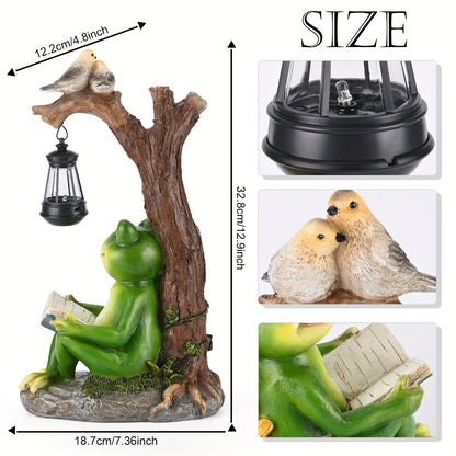 Solar Garden Frog Reading Statue Light, Resin Outdoor Lawn Decor, Yard & Patio Ornament, Auto On/Off LED, Whimsical Garden Gift
