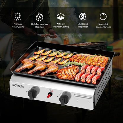 Flat Top Griddle Propane Tabletop 2 or 4 Burner, 20000 BTU Portable Gas Grill with Nonstick Enamel Tray, Piezo Ignition, 246 Sq In Cooking Surface for Camping BBQ Tailgating Backyard