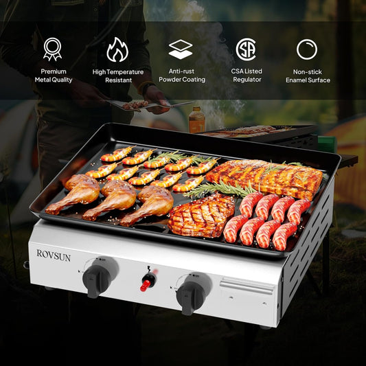 Flat Top Griddle Propane Tabletop 2 or 4 Burner, 20000 BTU Portable Gas Grill with Nonstick Enamel Tray, Piezo Ignition, 246 Sq In Cooking Surface for Camping BBQ Tailgating Backyard