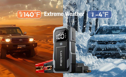Battery Jump Starter 5000A 3000A Peak for Gas Diesel Engines QC3.0 18W Fast Charge USB-C Recharge Digital Display LED Light Intelligent Clamps Power Bank