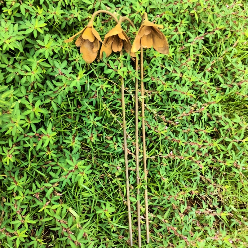 Metal Garden Stakes | Rusty Snowdrop Yard Art Sculpture Outdoor Decor