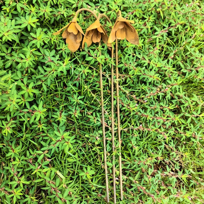 Metal Garden Stakes | Rusty Snowdrop Yard Art Sculpture Outdoor Decor