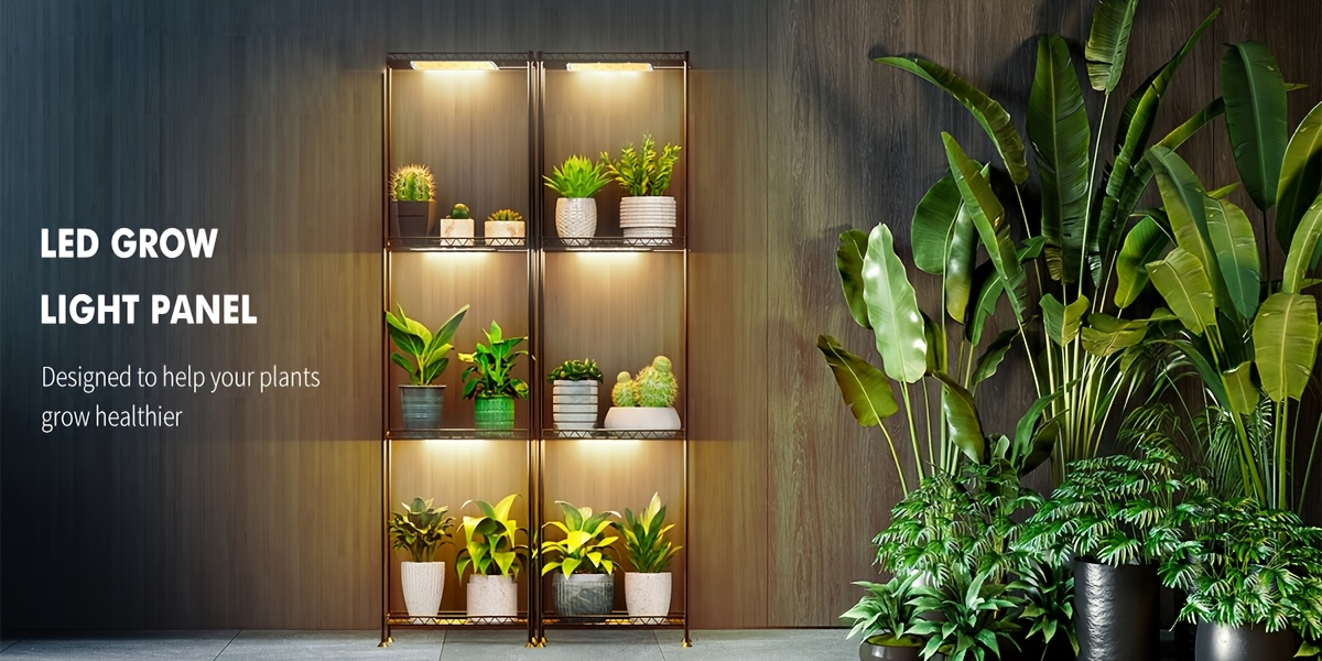 Ultra-Thin Grow Light Under Cabinet Full Spectrum 10-Level Dimming | 3/9/12H Timer High Lumen Sticky & Hangable All Growth Stages | 4pcs Indoor Plants