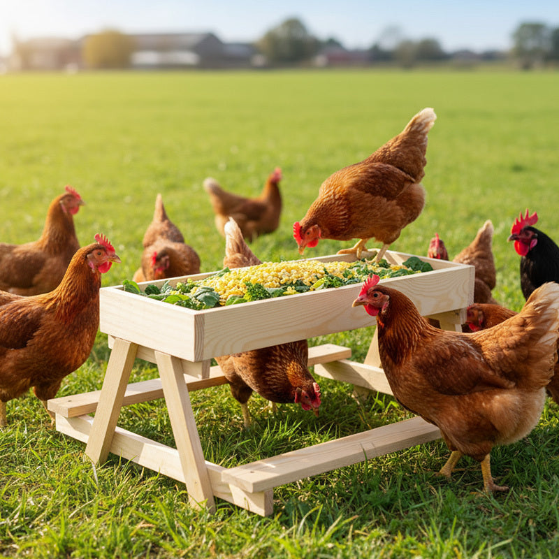 Wooden Chicken Feeder Trough Poultry Dining Table No Waste Farm