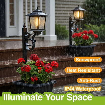 Solar Lamp Post Light with Flower Pot 2-in-1 – Waterproof Wall Mounted or Standalone Decorative Garden Lantern for Lawn, Yard, Front & Back Door (Set of 2)