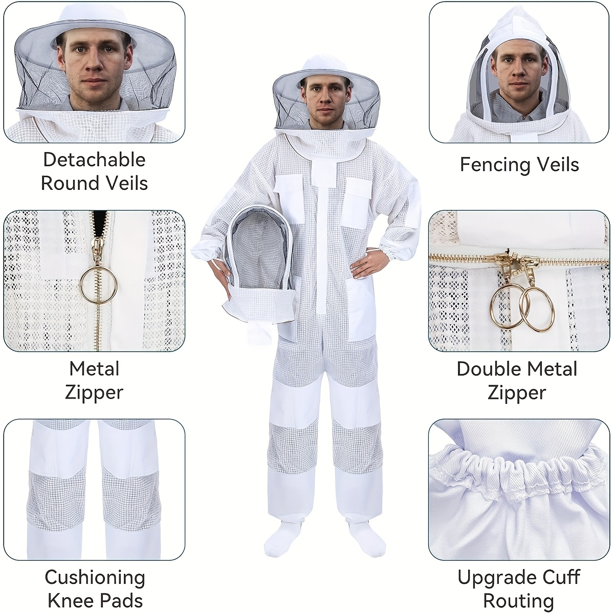 Beekeeping Suit Triple Layer Sting-Resistant Gloves 2 Veils S-3XL