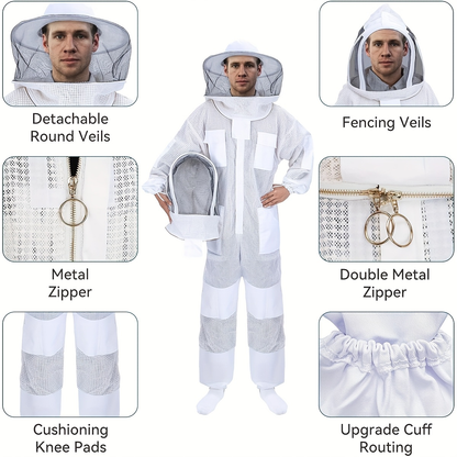 Beekeeping Suit Triple Layer Sting-Resistant Gloves 2 Veils S-3XL