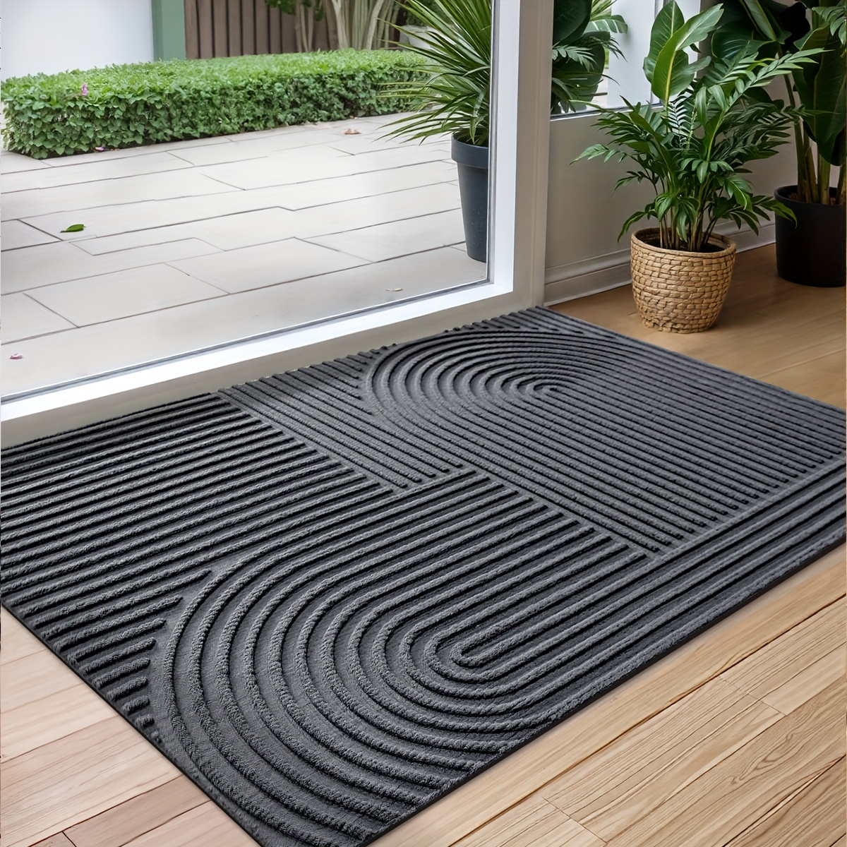 Non-Slip Door Mat Geometric Entryway Rug Indoor Outdoor Low Profile Floor Mat for Front Door Patio Home Decor
