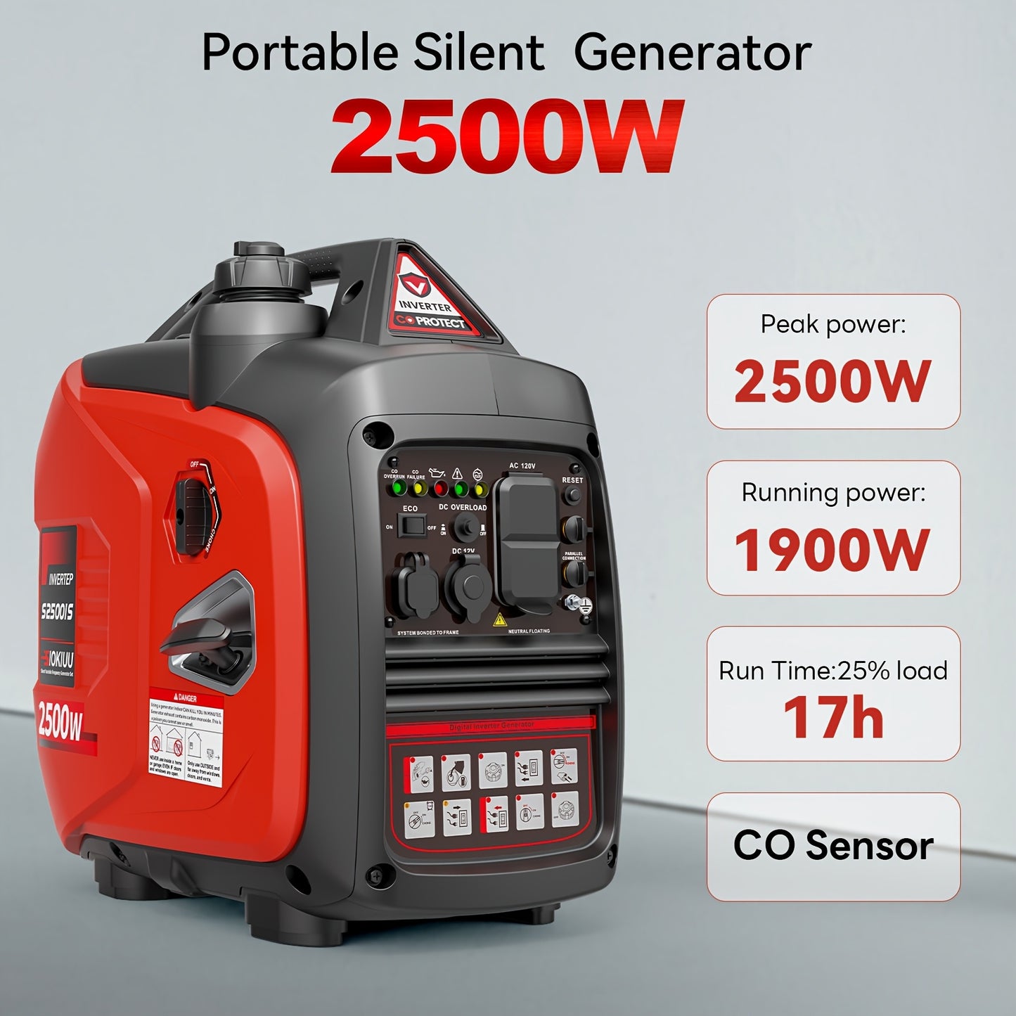 Inverter Generator Portable Ultra Quiet - 2500W/3600W/4000W/4500W, CO Auto Shutoff, ECO Mode, Parallel Ready, Clean Power THD<3% for Camping, RV, Home Backup, Yard & Lawn