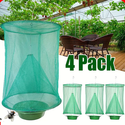Fly Trap Outdoor Hanging Reusable – Ranch Stable Fly Catcher Cage for Farm Yard Garden, Non-Toxic Fly Killer 2 & 4 Pack