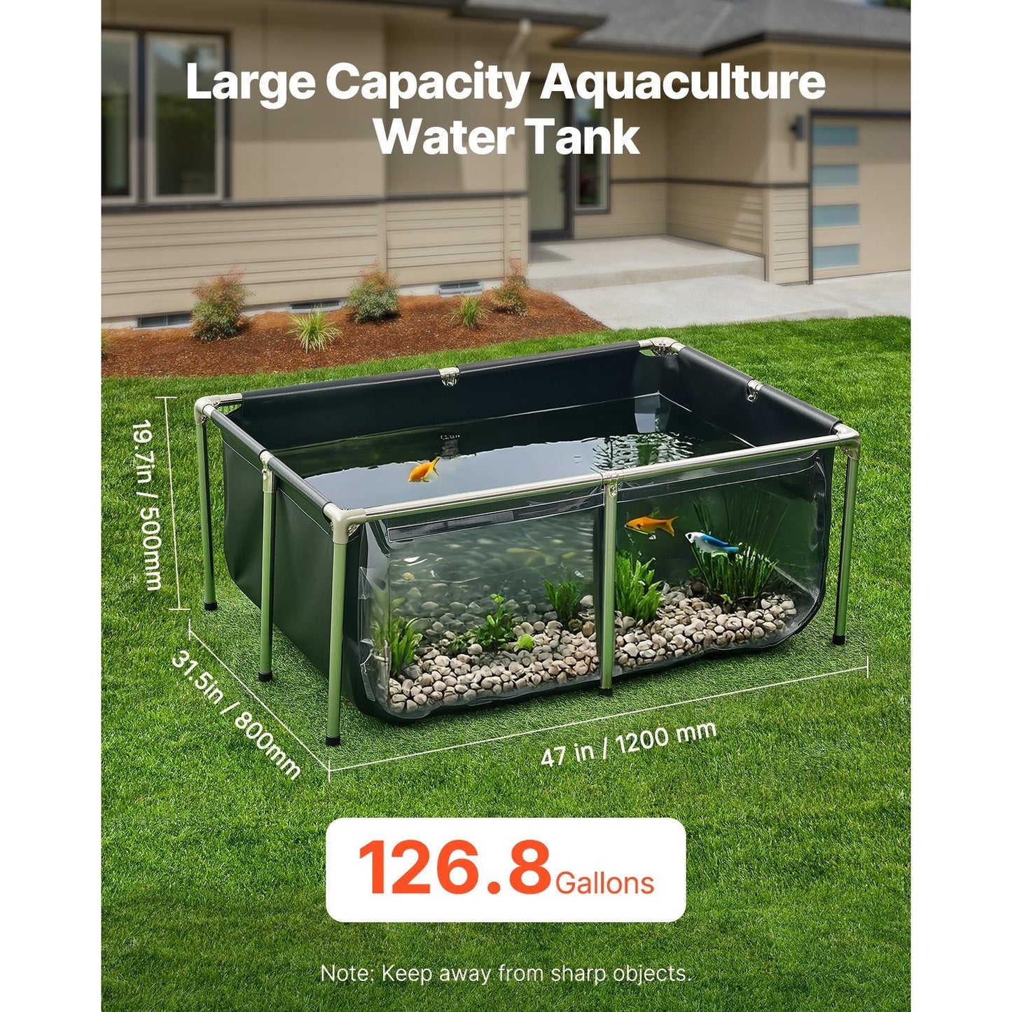 Above Ground Fish Pond PVC Canvas Koi Tank 126.8 Gal – Reinforced Triple-Layer Outdoor Pool