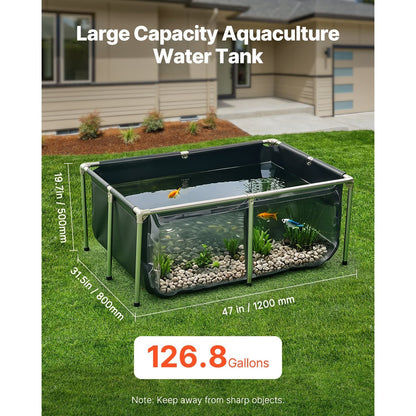 Above Ground Fish Pond PVC Canvas Koi Tank 126.8 Gal – Reinforced Triple-Layer Outdoor Pool