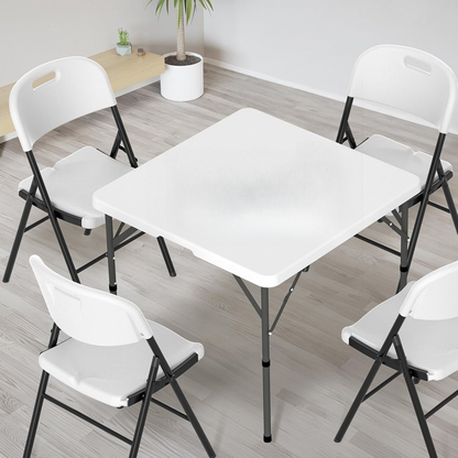 Square Folding Table 34" Bi-Fold HDPE Top 330 lbs Capacity Rust-Resistant Frame with Carry Handle for Party, Wedding, Camping & Indoor Use