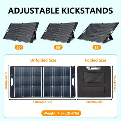 Foldable Solar Panel 200W 23.5% High Efficiency 20V Portable with 2 Brackets Solar Cable for Camping RV Power Station Off-Grid Emergency Power Outage