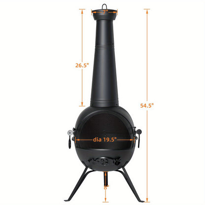 Cast Iron Chiminea 26 Inch Outdoor Patio Fireplace Wood Burning Fire Pit with Cover & Air Vent