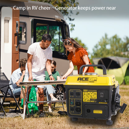 Portable Gas Generator 1200W Peak 900W Rated | 71cc 2-Cycle Engine Recoil Start AC DC Outlets | Camping RV Emergency Backup Low Noise EPA CARB