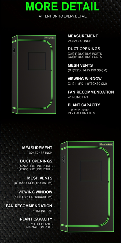 Indoor Grow Tent 1680D Lightproof with Viewing Window, Floor Tray & No-Tool Assembly, Hydroponic Setup for Seedling & Vertical Flowering, Multiple Sizes 2x2 to 4x4ft