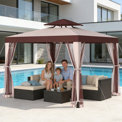 Gazebo with Mosquito Netting Steel Frame | Backyard Garden BBQ Party