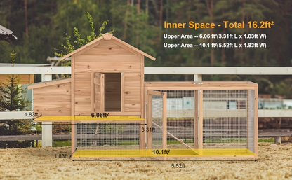 Wooden Rabbit Hutch Outdoor Chicken Coop with Run Nesting Box Ramp Sliding Tray Asphalt Roof Fir Wood 80.7 Inch for 2-4 Chickens Ducks Guinea Pigs Weather-Resistant