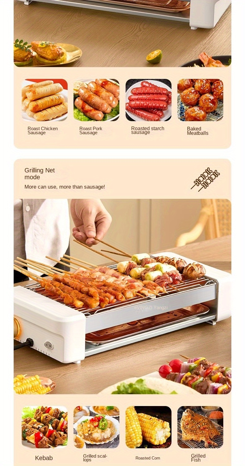 Sausage Grill 4-in-1 Multifunctional Electric Hot Dog Roller – Non-Stick Countertop Cooker with Adjustable Temperature, Detachable Panel, Silicone Oil Brush & Grill Holder – Easy Clean, Kitchen & Dorm Use