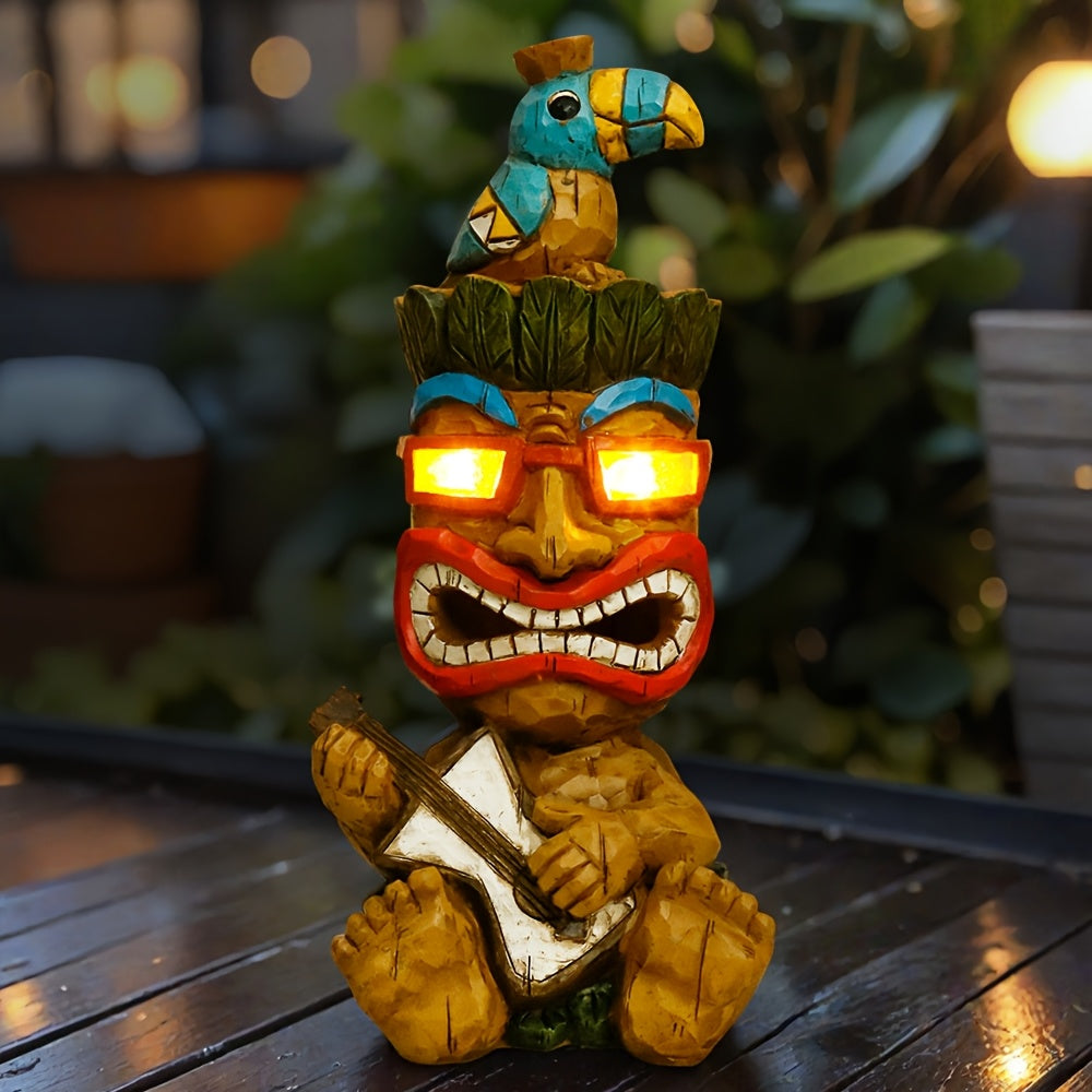 Hawaiian Tiki Statue Standing Resin Totem Pole | Woodcarving Tribal Figure Outdoor Decor for Terrace Bar Party Unique Gift