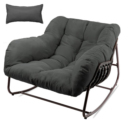 Papasan Rocking Chair Outdoor Wicker Egg Chair with Cushion & Pillow, Large Patio Rocker for Garden, Backyard & Porch, 8 Colors