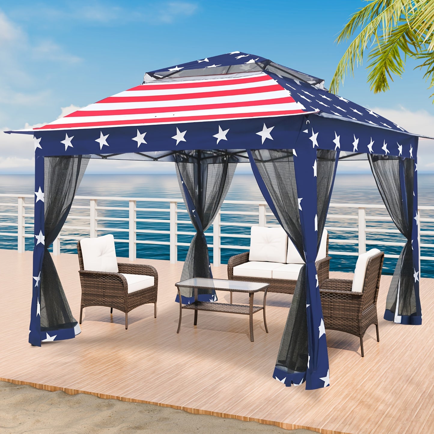 Instant Gazebo Tent 11x11 FT Mosquito Netting No Assembly Required
