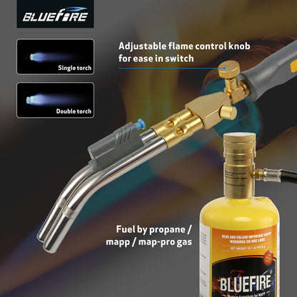 Propane MAPP Gas Brazing Torch Double Turbo Swirl Flame with 5FT Hose & Trigger Start – Heavy Duty Welding Blowtorch for Copper Pipe Plumbing HVAC, Torch Only