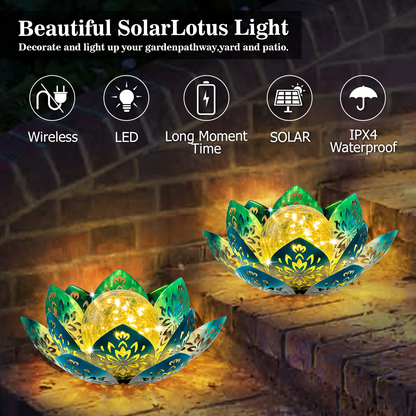 Solar Garden Light Lotus Flower LED Step Light Outdoor Cracked Glass Ball IPX4 Waterproof Lawn Yard Pathway Staircase Corridor Decor – Azure Blue Purple Gray