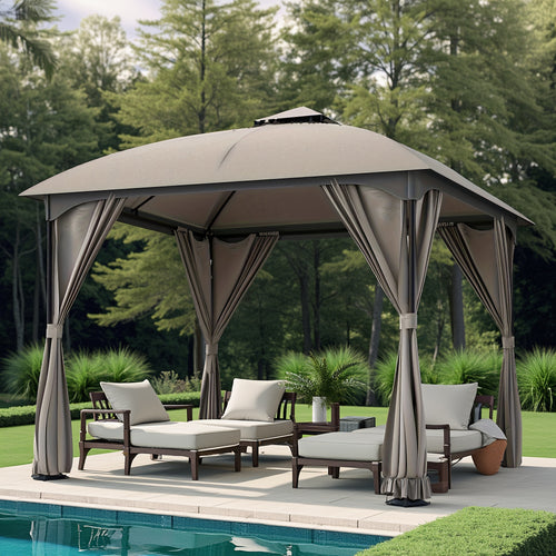 Gazebo Canopy Tent 10x10ft Arch Double Roof Mosquito Net Curtains