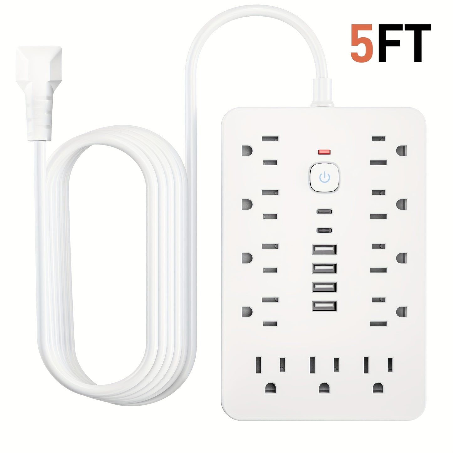 Surge Protector Power Strip 17-in-1 Wall Mount 11 AC Outlets 4 USB-A 2 USB-C Compact Charging Station 5ft 10ft Cord for Home Office School Dorm Travel