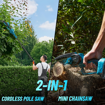 Cordless Pole Chainsaw 2-in-1 with 6" Brushless Chain, 16-Foot Max Reach, 2.0Ah Battery, Extendable Pole Saw for Tree Pruning and Wood Cutting
