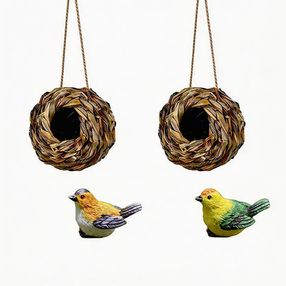 Hummingbird Nest House Handwoven Outdoor Garden Patio Bird Nest - Spherical Design Comfortable Nesting Shelter for Small Birds, Wildlife Habitat Decor