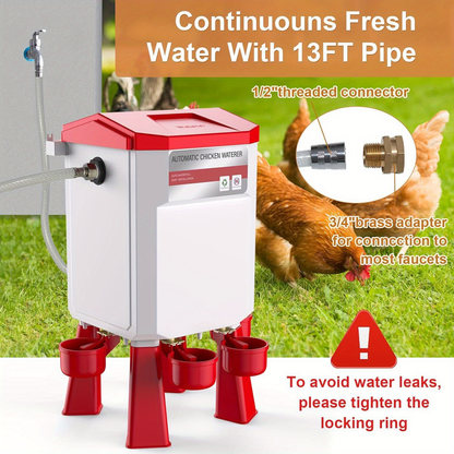Automatic Poultry Waterer Hose-Connected - Float Valve, Hang or Floor Mount, Filter