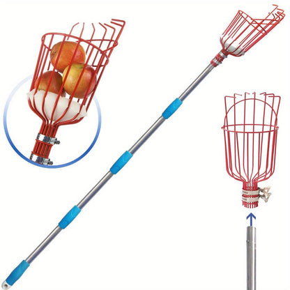 Fruit Picking Pole with Basket 8FT Height Adjustable - Fruit Catcher Tree Picker for Mango, Lemon, Orange, Apple & More - Long Reach Orchard Harvesting Tool for Tall Trees