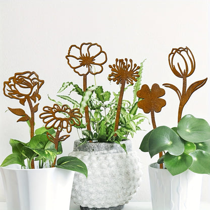 Garden Stakes Rusty Flat Metal | Rose Dandelion Patio Flower Pot