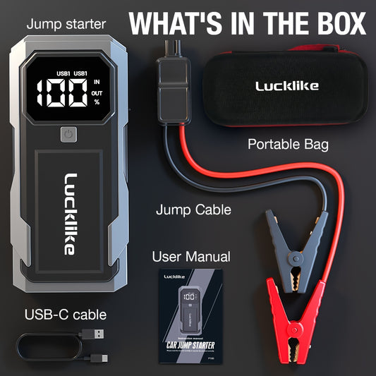 Battery Jump Starter 5000A 3000A Peak for Gas Diesel Engines QC3.0 18W Fast Charge USB-C Recharge Digital Display LED Light Intelligent Clamps Power Bank