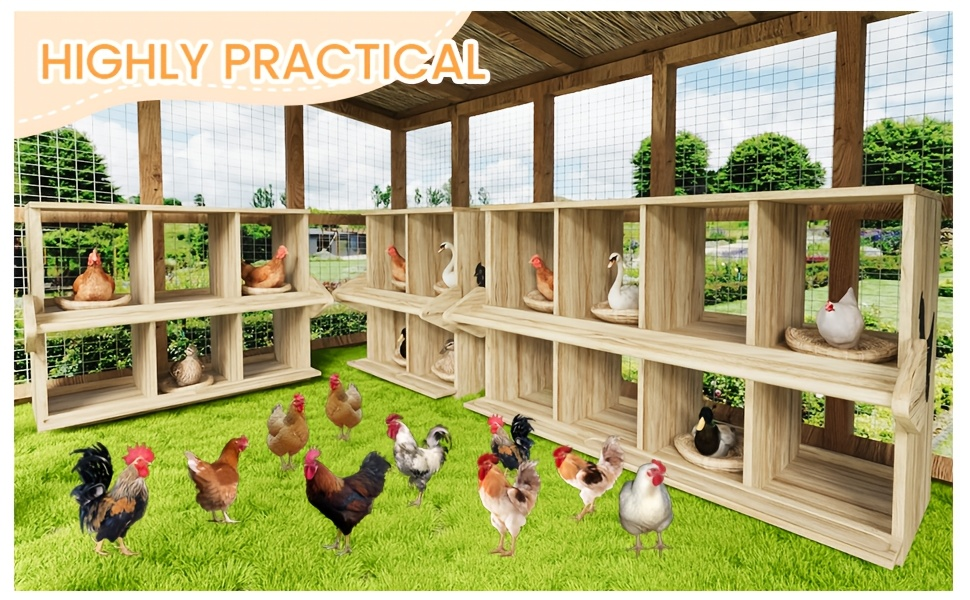 Chicken Nesting Box 6 Compartment Wooden Hen House with Perches - Floor Stand & Wall Mount Options, Durable Poultry Nesting Box for Small & Medium Chickens