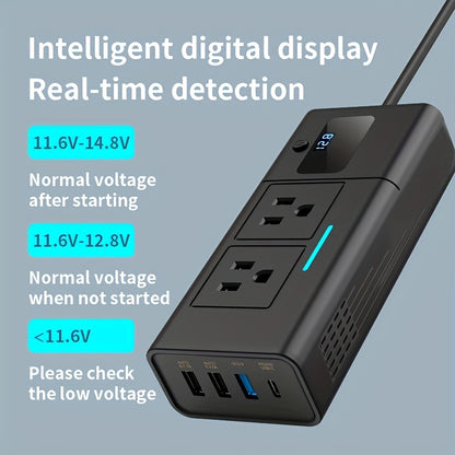 Power Inverter for Car 200W DC 12V to AC 110V with QC3.0 USB-C Type-C 1.2A 2A USB Ports Cigarette Lighter Plug Adapter Outlet Charger for Laptop Phone Tablet