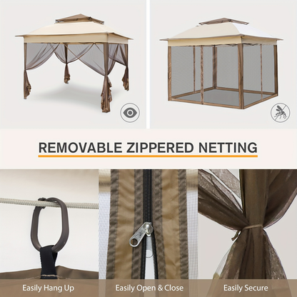 Instant Gazebo Tent 11x11 FT Mosquito Netting No Assembly Required