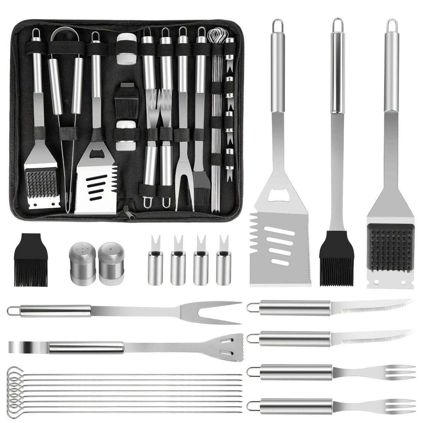 BBQ Tool Set Stainless Steel 15/24 Piece Grilling Kit with Spatula, Tongs & Grill Brush – Heavy Duty Outdoor Cooking Accessories, Perfect Gift for BBQ Enthusiasts & Father's Day