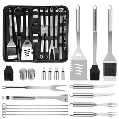 BBQ Tool Set Stainless Steel 15/24 Piece Grilling Kit with Spatula, Tongs & Grill Brush – Heavy Duty Outdoor Cooking Accessories, Perfect Gift for BBQ Enthusiasts & Father's Day