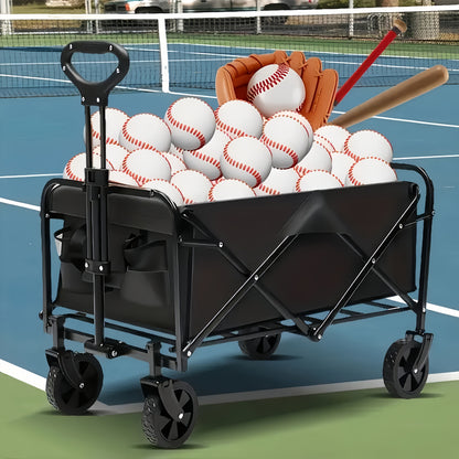 Folding Wagon Cart 360° All-Terrain Heavy Duty | Camping Beach Picnic Garden Sports Wagon with Cup Holder