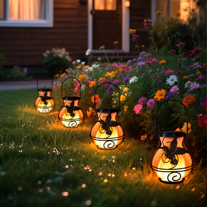 Solar Hummingbird Flame Torch Lights Outdoor Waterproof IP44 Hanging Flickering Garden Lanterns Patio Yard Pathway Decor Stake Lights