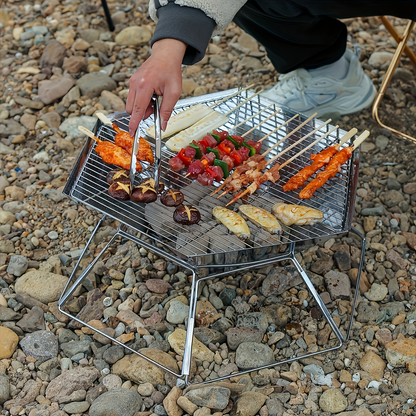 Charcoal Grill Portable Folding BBQ Fire Pit Hexagonal Camping Stove Open Grid Even Heat Backyard Picnic Beach Tailgating Outdoor Cooking Compact Easy Assembly